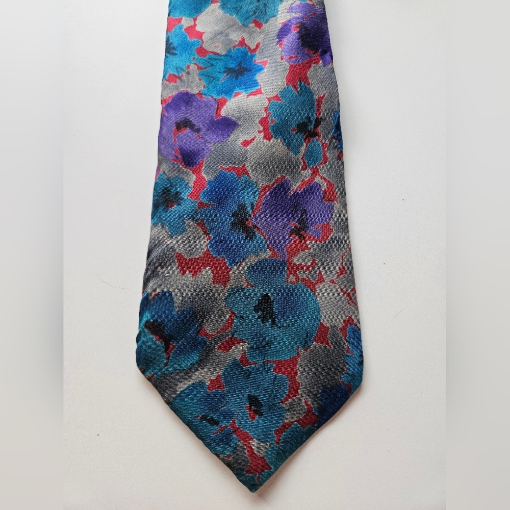 Vintage 80s Saddle Club Watercolor Floral Silk Tie Bold Colors